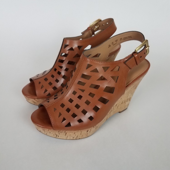 NWOT Franco Sarto Sassy Brown Cork Wedge Sandals - Picture 2 of 12